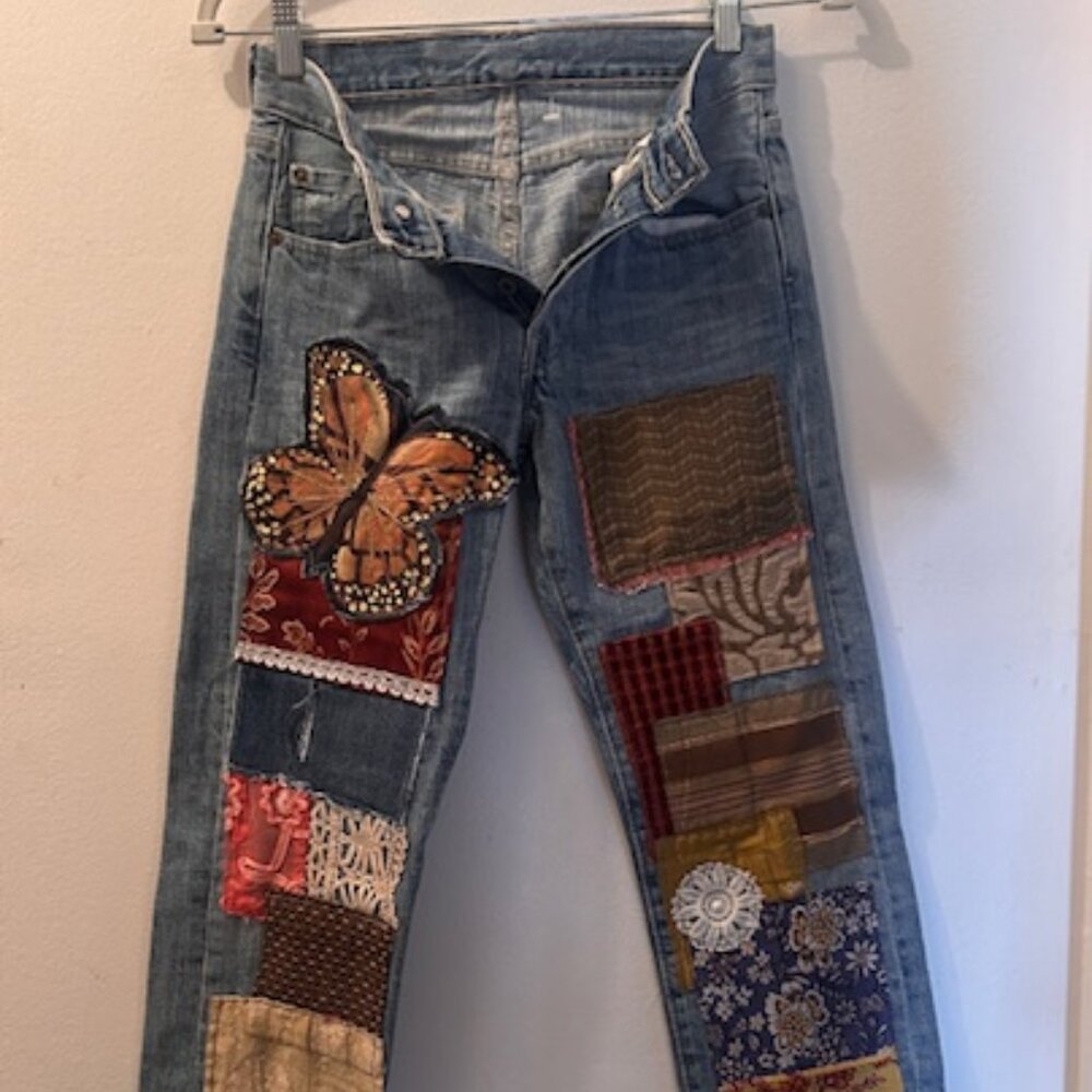 Free People Levi's RIALTO Jean Project The Evie Patchwork Butterfly Jean NEW 26 - Picture 3 of 16